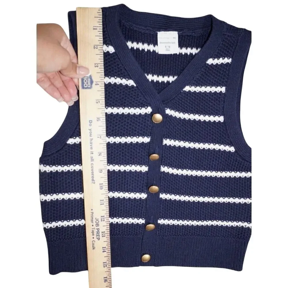 Abercrombie Kids Striped Sweater Vest Navy White Button Front Preppy 9/10